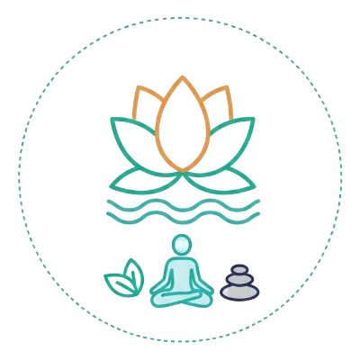 Icon for Health & Wellness, featuring a heart with a leaf sprouting from it.