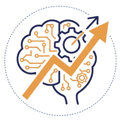 Icon representing Motivation & Productivity, showing a stylized brain with an upward arrow.